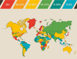 Процент налогов которые вы платите на вашу зарплату по странам мира.
