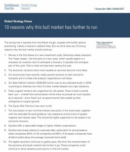 10 причин, почему растущий рынок продолжится - Goldman Sachs